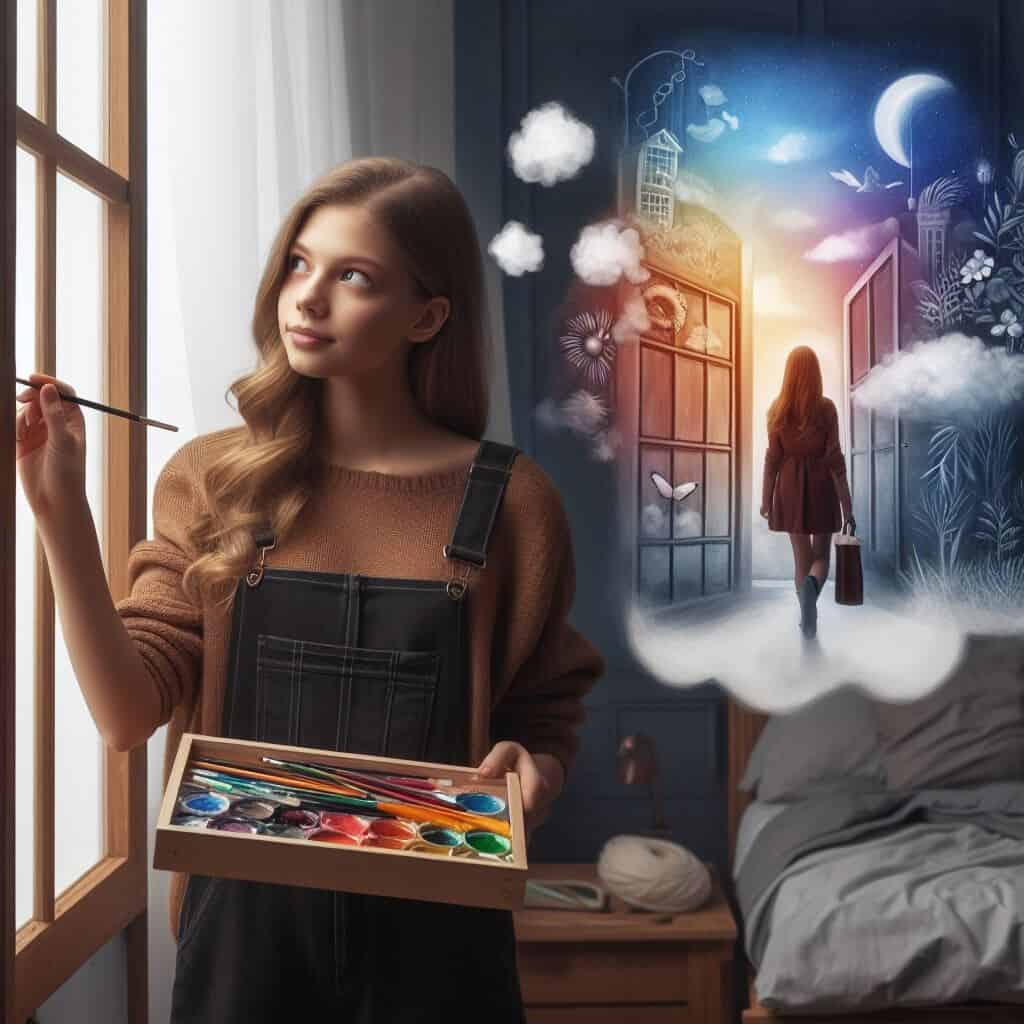 Nastolatka rozwijająca swoją kreatywność malująca obraz