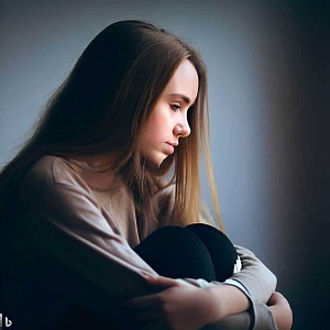 Smutna siedząca dziewczynka nastolatka